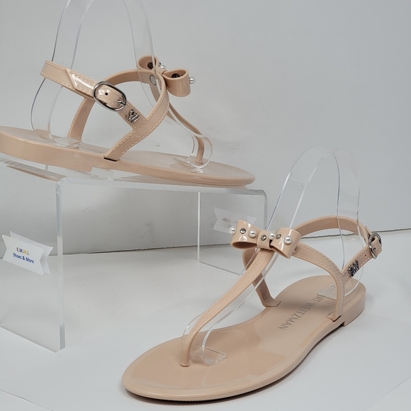 Stuart Weitzman Imitation Pearl Bow Jelly Beige Sandal Women's Size 8B New - Picture 5 of 10
